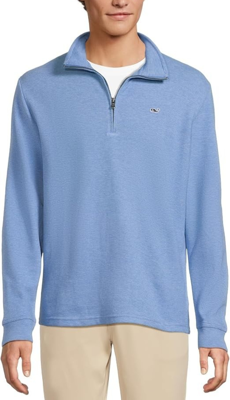 Vineyard Vines Blue Cotton Knit 1/4 Zip Mock Neck Logo Sweatshirt Y2K XL A010673